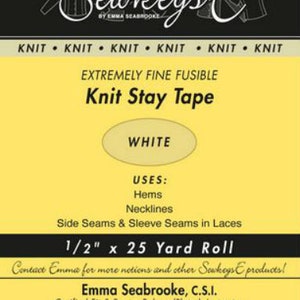 White - 1/2&quot; Fusible Knit Stay Tape - 0.5&quot; X 25 yards SewkeysE Extremely Fine Knit Interfacing Sold by the 25 yard Roll (KST-01) M494.09