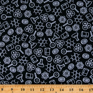 Cotton Science Mathematics Chemistry Experiments It&#39;s Elementary Black Cotton Fabric Print by the Yard (52040-1) D780.96