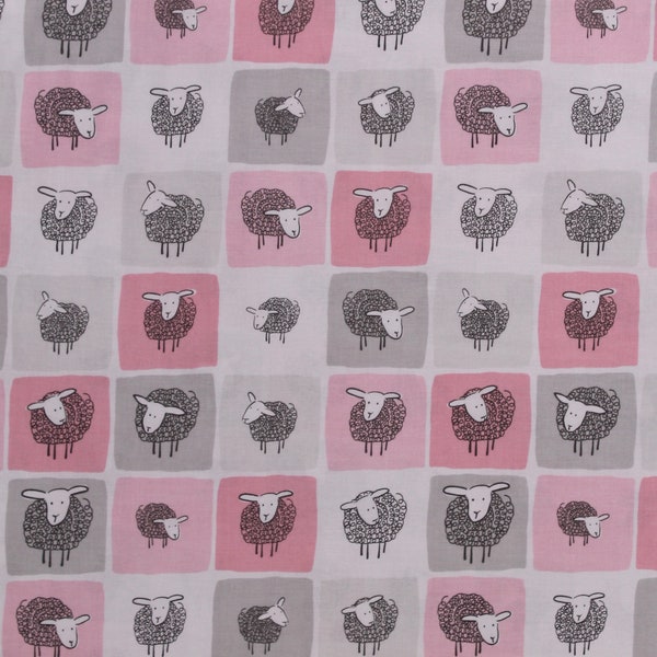 Cotton Sheep Wooley Sheep Farm Animals Country Pink Gray Cotton Fabric Print by the Yard (AUK-17631-10-PINK) D377.34