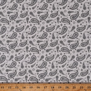 Cotton Paisleys Flowers Floral Black and White Paradox Cotton Fabric Print by the Yard (1780-01) D586.56