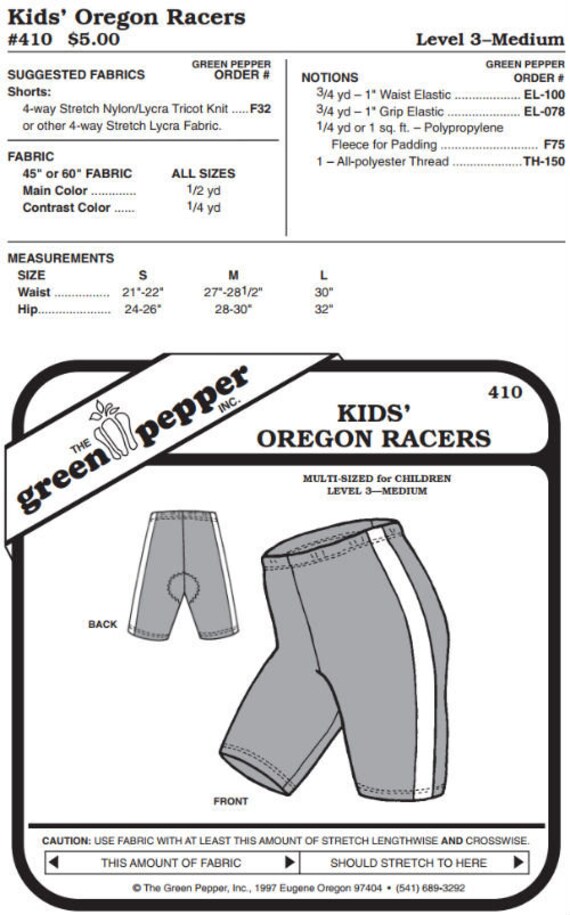 Kid’s Oregon Bike Shorts Pattern - 410 - The Green Pepper Patterns Kid’s Oregon Bike Shorts Pattern - 410 - The Green Pepper Patterns