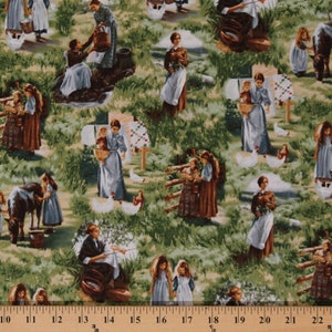 Cotton American Pioneers Women Ladies Horses Chickens Farm Prairie Life Pioneer Spirit Cotton Fabric Print by Yard D377.24 Maywood Studios