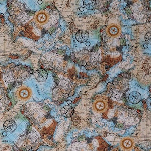 Cotton Maps Map of Africa Travel African Continent Cartography Compass Cotton Fabric Print by the Yard (WILD-C7234-MULTI) D752.05