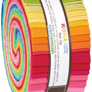 Roll-Ups Kona® Cotton Solids New Bright Palette Rainbow Colors Robert Kaufman 2.5" Fabric Strips Jelly Roll Quilter's Precuts Bundle M536.19