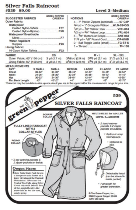 Silver Falls Raincoat Pattern - 539 - The Green Pepper Patterns Silver Falls Raincoat Pattern - 539 - The Green Pepper Patterns