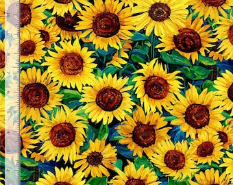 Cotton Sunflower Symphony Painted Sunflowers Florals Summer Timeless Treasures Black Cotton Fabric Print by the Yard D135.03