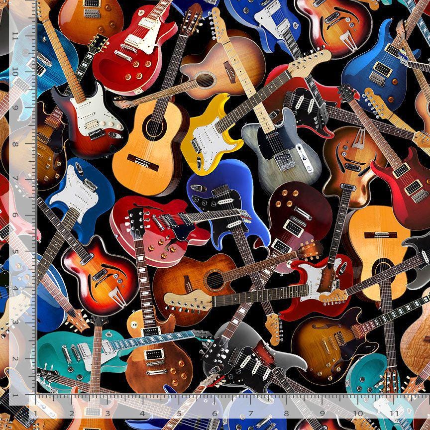 Cotton Music Guitars Instruments Colorful Musicians Black Cotton