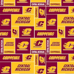 Cotton Central Michigan University CMU Chippewas College Team Cotton Fabric Print by the Yard (cmu840) D354.20 Officially Licensed Sykel