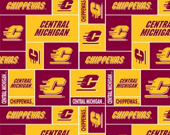 Cotton Central Michigan University CMU Chippewas College Team Cotton Fabric Print by the Yard (cmu840) D354.20 Officially Licensed Sykel