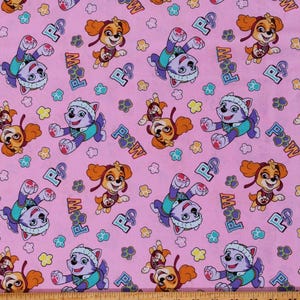 Cotton Officially Licensed Paw Patrol Team Skye & Everest Dogs Girls Pink Puppies Cotton Fabric Print by the Yard D685.47 by David Textiles