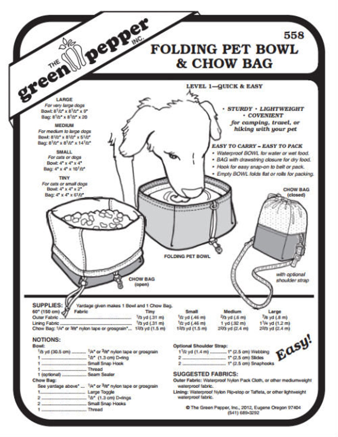 Folding Pet Bowl & Chow Bag Pattern - 558 - The Green Pepper Patterns Folding Pet Bowl & Chow Bag Pattern - 558 - The Green Pepper Patterns