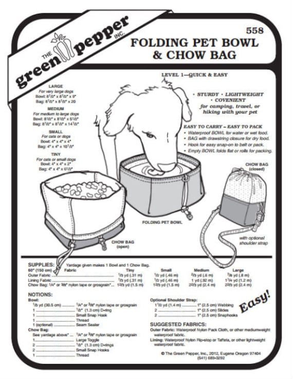 Folding Pet Bowl & Chow Bag Pattern - 558 - The Green Pepper Patterns Folding Pet Bowl & Chow Bag Pattern - 558 - The Green Pepper Patterns