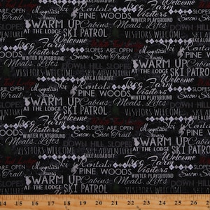Cotton Christmas Words Sayings Winter Holiday Skiing Lodge Winter Playground Cotton Fabric Print by the Yard (Y2767-3BLACK) D405.42