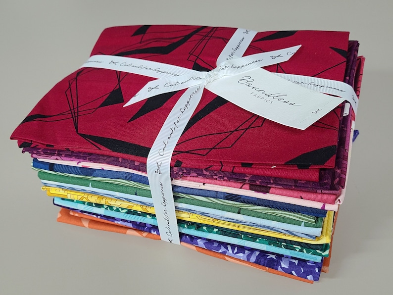 Half-Yard Cut Bundle - Fractals Wavelength Geometric Prints 20 Pieces Quilter's Cotton Precuts Boundless Fabrics by Craftsy (M522.12)