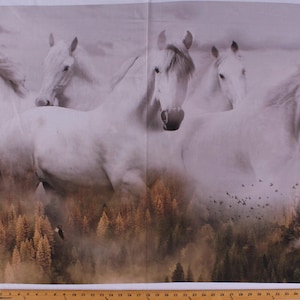 31&quot; X 44&quot; Panel Horses Eagle Trees Northwoods Wildlife Animals Nature Call of the Wild Digital Print Cotton Fabric Panel (D374.27) Hoffman