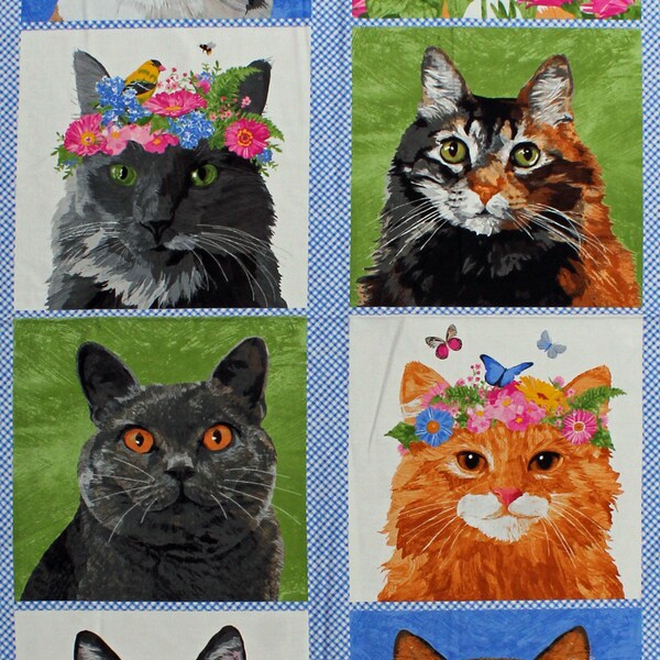 23.5" X 44" Panel Cats Kittens Flowers Floral Cat Types Meow Meadow Multi Cotton Fabric Panel (9342) D776.63