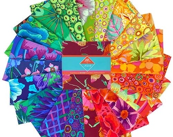 May include: A set of 20 fabric squares featuring a variety of colorful patterns, including floral, geometric, and abstract designs. The squares are arranged in a fan shape and are perfect for quilting, patchwork, and other craft projects.