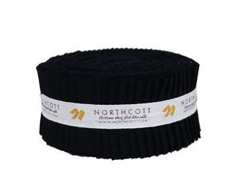 May include: A roll of black fabric strips, neatly stacked and secured with a white band. The band features the brand name "NORTHCOTT" and a website address. The fabric appears to be pleated or gathered, creating a textured surface.
