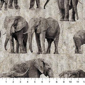 Cotton Elephants Animals African Safari New Dawn Gray Cotton Fabric Print by the Yard (DP23923) D484.32