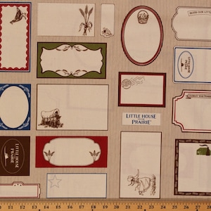 1 Fat Quarter (18&quot; x 22&quot;) - COTTON - Little House On The Prairie Tan Sewing Quilting Labels Striped Cotton Fabric M415.12 by Moda Fabrics