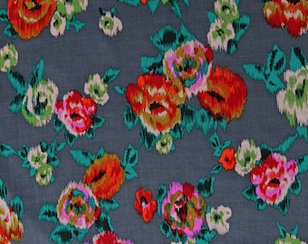 Rayon Challis Flowers Multi-Color Tossed Floral on Gray 56" Wide Fabric by the Yard (3499F-10F) D445.22