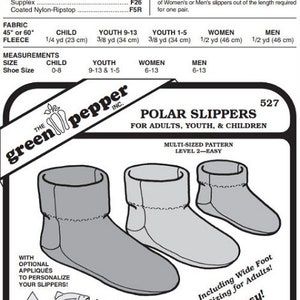 Fleece Polar Slippers #527 For Adults, Youth and Children Sewing Pattern (Pattern Only) gp527