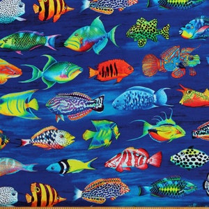 Cotton Fish Coral Canyon Water Ocean Aquatic Animals Blue Cotton Fabric Print by the Yard (AQCD-19904-60-PACIFIC) D388.64