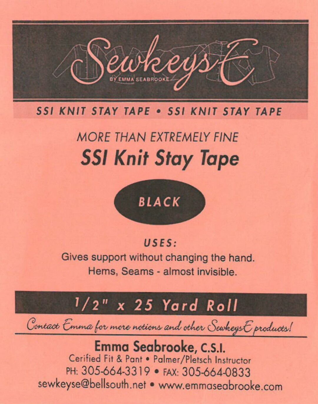 Black 1/2 Fusible Knit Stay Tape More Than Extremely Fine 0.5 X 25 Yards Sewkeyse Swim Suit