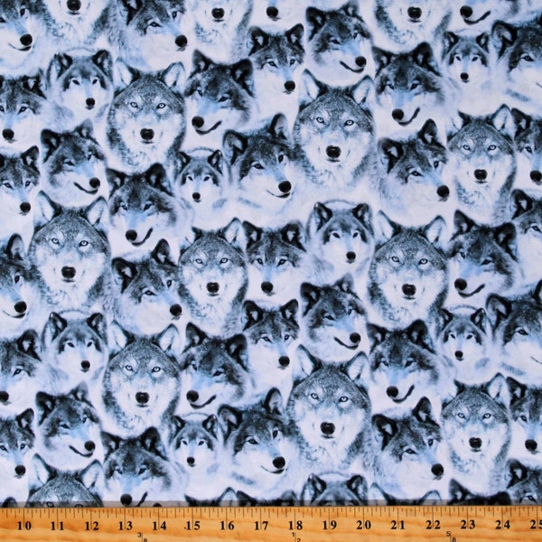 Cotton Packed Wolves Wolf Heads Allover Wild Animals Winter White Cotton Fabric Print by the Yard (WINTER-CD1645-SNOW) D688.77