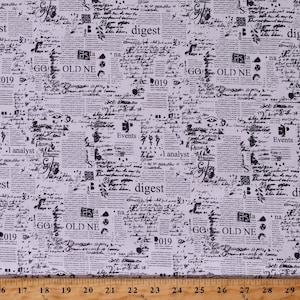 Cotton Writing Manuscript Newspaper Dictionary Handwriting Letters Words Script Cream Cotton Fabric Print by the Yard (116293) D583.71