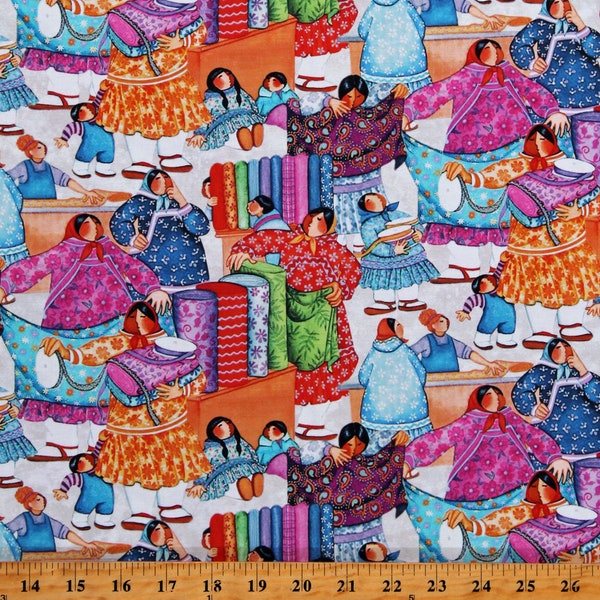 Cotton Quilts and Kuspuks Quilt Shop Store Alaskan Clothing Eskimos Multicolor Cotton Fabric Print by the Yard (25204-10) D682.81