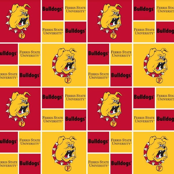 Cotton Ferris State University Bulldogs College Cotton Fabric Print by the yard D354.21