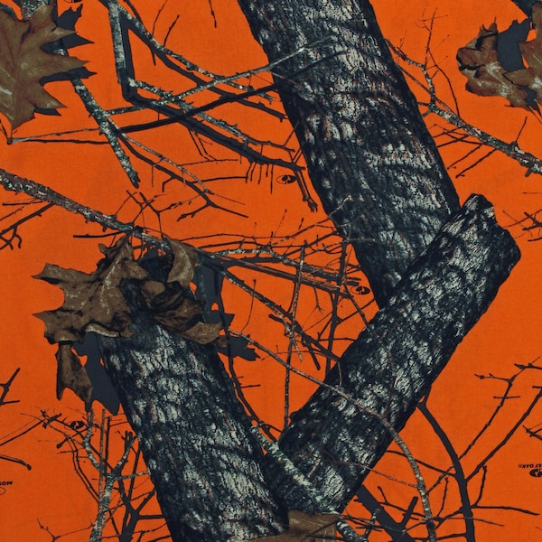 Mossy Oak Camouflage Trees Branches Leaves Lightweight Hunter Orange 58" Wide Cotton Fabric by the Yard (47170104) A508.76