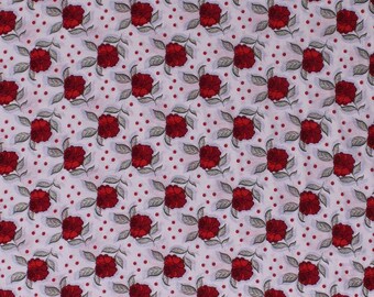 58" Cotton Blend Tossed Roses Rose Flowers Floral and Dots on White Lightweight Jersey T-shirt Knit Fabric Print by the Yard (4108F-7A)