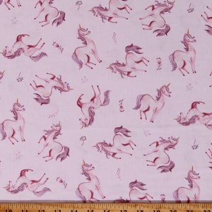 Cotton Unicorns Magical Fantasy Kids Girls Children Animal Flowers Pink Cotton Fabric Print by the Yard (KIDZ-CM2555-PINK) D678.09