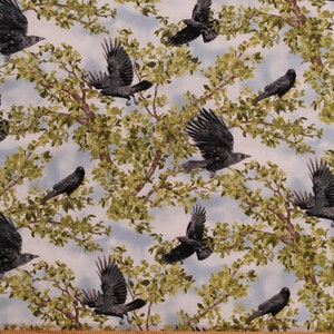 Cotton Crow Crows Raven Bird Birds Animals Wildlife Nature Trees Sky Green Blue Born Free Cotton Fabric Print by the Yard (112-32011)