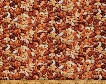 Cotton Mixed Nuts Almonds Cashews Pecans Walnuts Peanuts Snacks Kitchen Food Festival Cotton Fabric Print by the Yard (655MULTI) D570.99