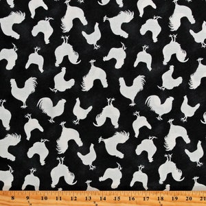 Cotton Roosters Chickens Hens Farm Animals Birds Poultry Les Poulets Encore Black Cotton Fabric Print by the Yard (31292A-1) D370.72