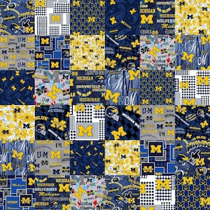 Cotton 58&quot; Wide University of Michigan Wolverines Cheaters Quilt Cotton Fabric Print by The Yard D350.22 Licensed Sykel Enterprises