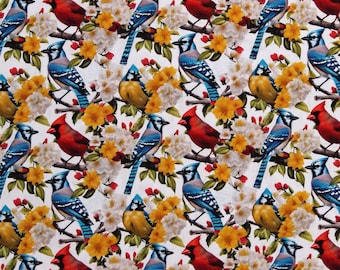 Cotton Blue Jays Bluejays Animals 2024 Birds Blue Jay White Cotton Fabric Print by the Yard (133911) D786.11