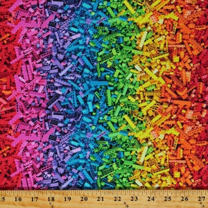 Cotton Building Blocks Bricks Toys Games Colorful Rainbow Kids Cotton Fabric Print by the Yard (118035) D787.98