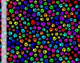Cotton Puparazzi Dogs Paw Prints Puppy Puppies Pets Timeless Treasures Rainbow Cotton Fabric Print by the Yard (DOG-CD4364-MULTI) D759.75