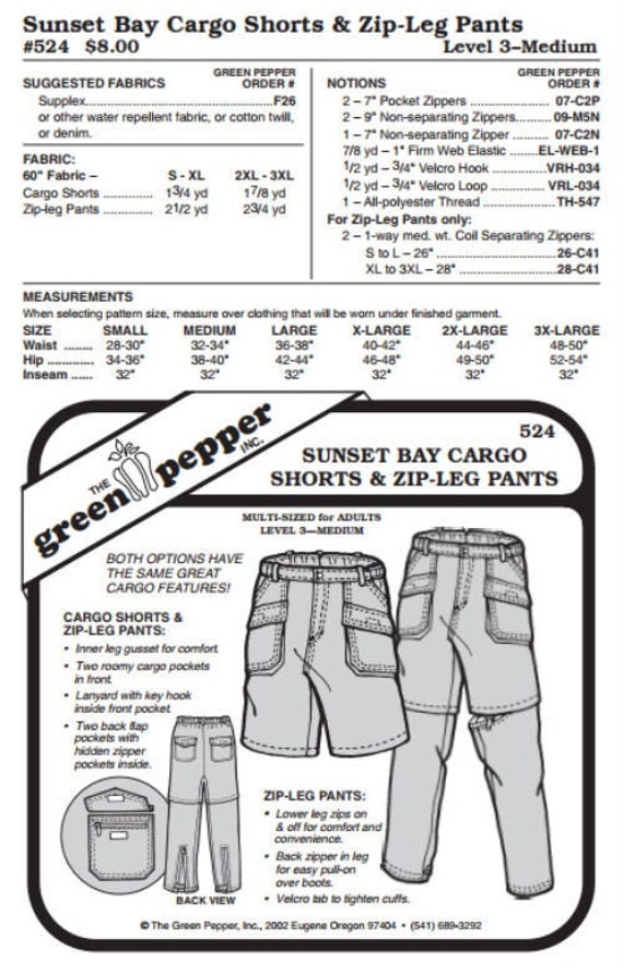 Adult’s Sunset Bay Cargo Shorts & Zip Leg Pants Pattern - 524 - The Green Pepper Patterns Adult’s Sunset Bay Cargo Shorts & Zip Leg Pants Pattern - 524 - The Green Pepper Patterns