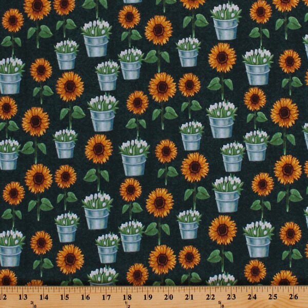 Cotton Sunflower Market Sunflowers Flowers Floral Tulips Farmer's Market Country Gardener Cotton Fabric Print by the Yard (50620-3) D306.33