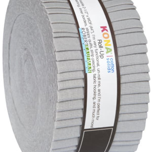 Roll-Ups Kona® Cotton Solids Ash Colorstory Light Gray Grey Robert Kaufman 2.5" Fabric Strips Jelly Roll Quilter's Precuts Bundle M529.18