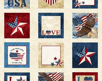 24" X 44" Panel Stars and Stripes 10th Anniversary Patriotic Independence Day Words USA Cream Cotton Fabric Panel (DP24283-12) D406.45