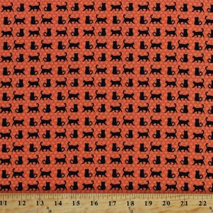 Cotton Black Cats Animals Spooky Halloween Midnight Magic 2 Orange Cotton Fabric Print by the Yard (24102-14) D514.53