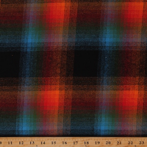 Flannel Orange Red Turquoise Green Black Plaid Stripes Cotton Flannel Fabric by the Yard (SRKF-17614-267ADVENTURE) D275.24