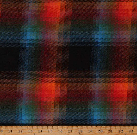 Flannel Durango Orange Red Turquoise Green Black Plaid Stripes Cotton Flannel Fabric by the Yard (SRKF-17614-267ADVENTURE) D275.24