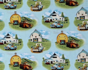 Cottage Chic Country Farm Fabric Country Toile Jamestown Blue by ...